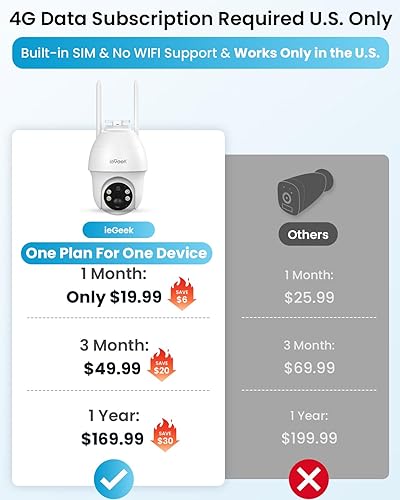 Miniatura 3 de ieGeek Cámara de seguridad celular 4G LTE inalámbrica para exteriores, sin WiFi, cámaras alimentadas por batería con panel solar, visión nocturna a