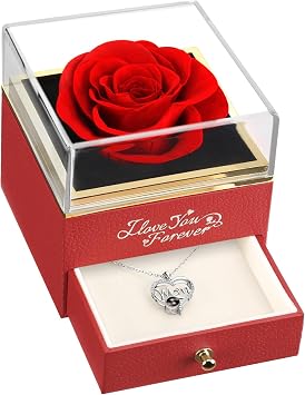 WILDLOVE Preserved Real Red Rose with Mom Necklace, Gifts for Mom | Mothers Day, Christmas, Birthday Gifts for Mom - Long Lasting Forever Flowers Best Present