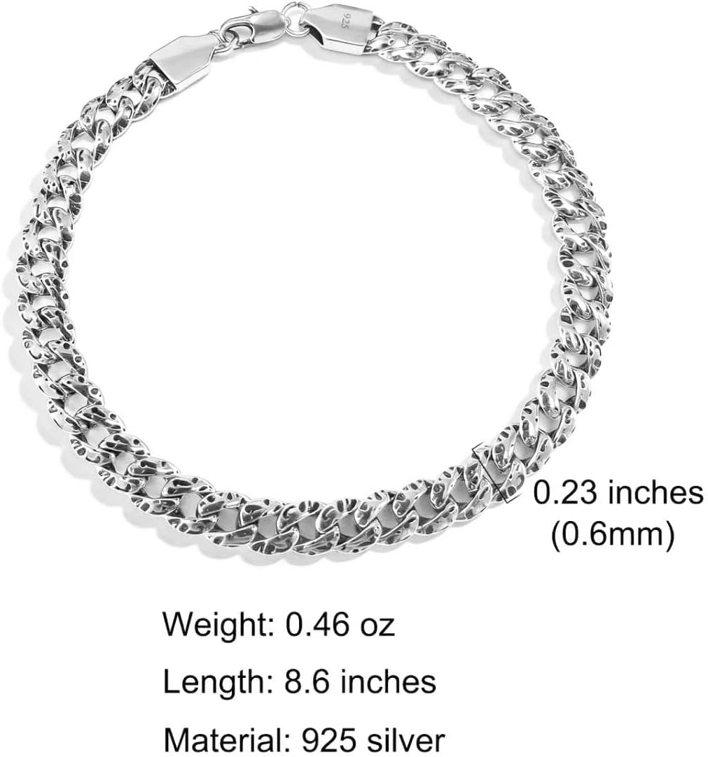 Italian Handmade Sterling Silver Mens Chain Bracelet | Solid S925 | Gift for Dad, Boyfriend, Son, My Man | 8.6" Black Spots