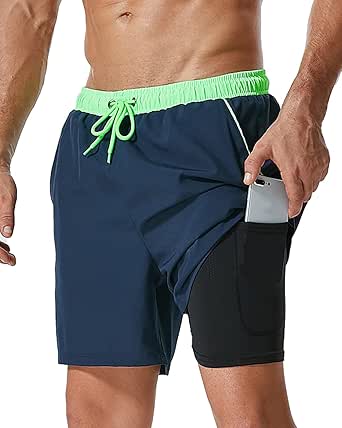 Costume Da Bagno Uomo SILKWORLD 2 In 1 Con Fodera A Compressione, Asciugatura Rapida E Tasche Con Cerniera