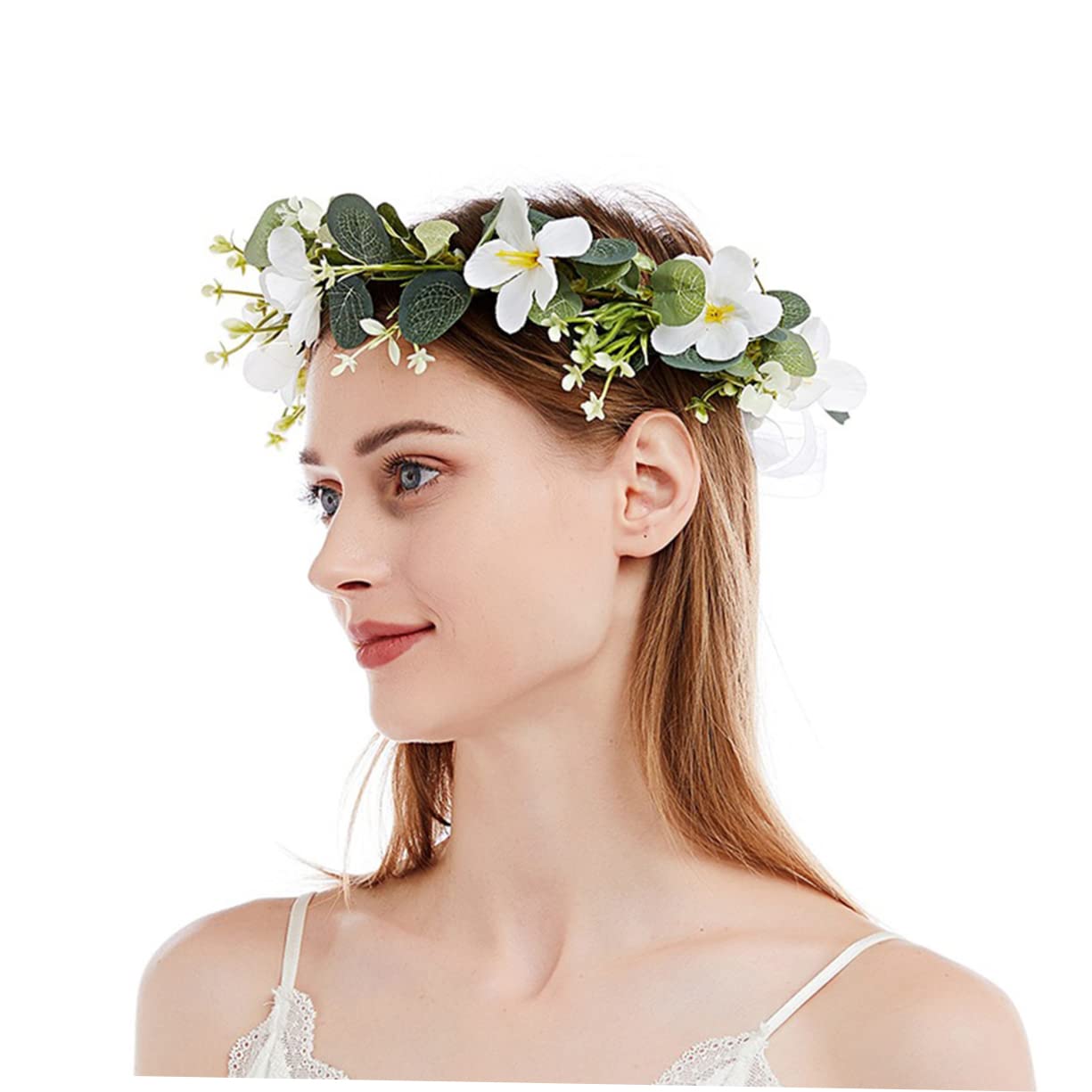 Kranz Braut Stirnband Kopfbedeckung for Frauen Weißes Haarband Hochzeit Strand Haarkranz Blumengirlande Stirnband Blumenhochzeit Girlande Kopfschmuck Blumenkrone Blumenkranz Kopfschmuck