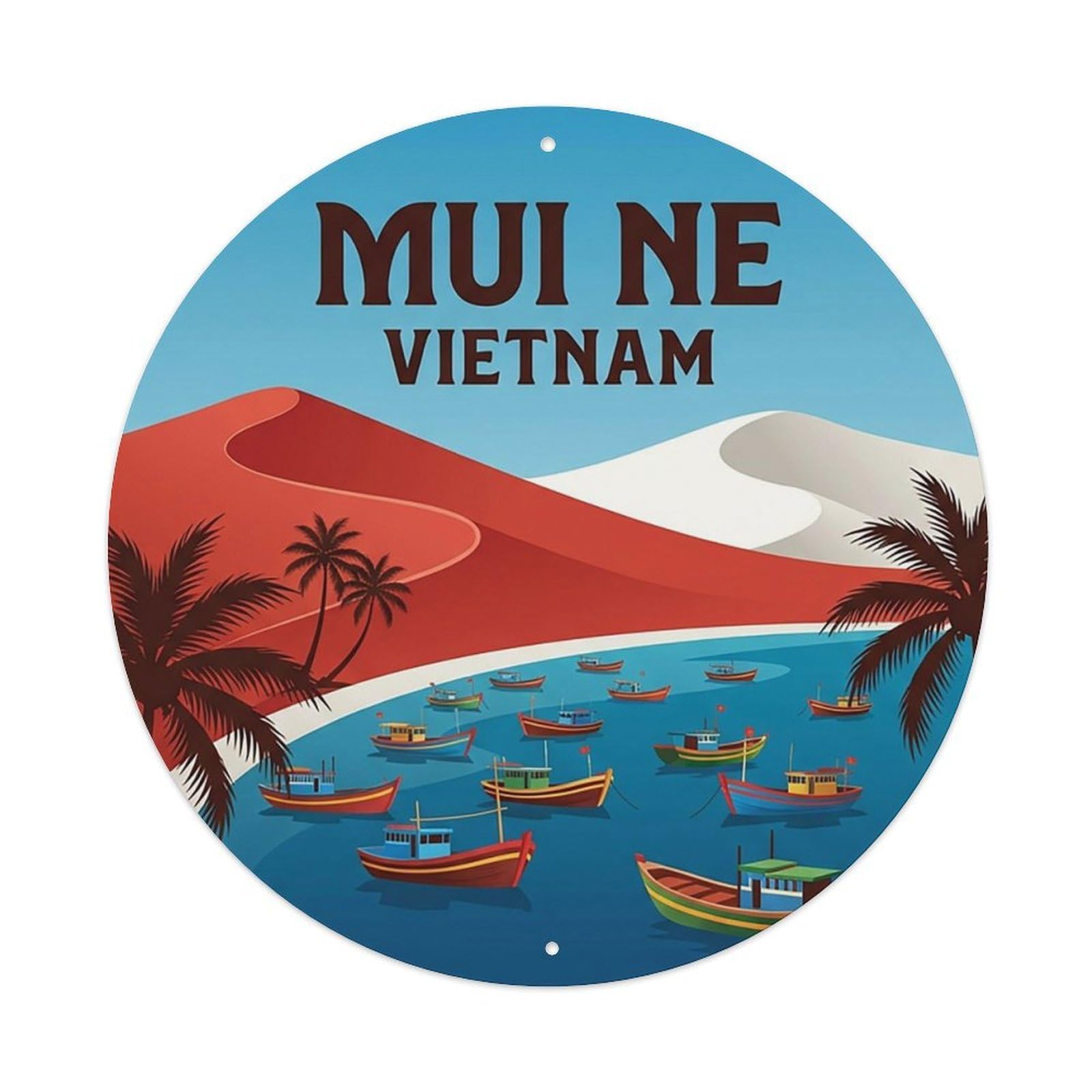 Vietnam Vintage Travel Mui Ne Vintage Metal Tin Sign Plaque Wall Decor for Cafe, Club Bar, Office, Garden Metal Poster 8x8Inch