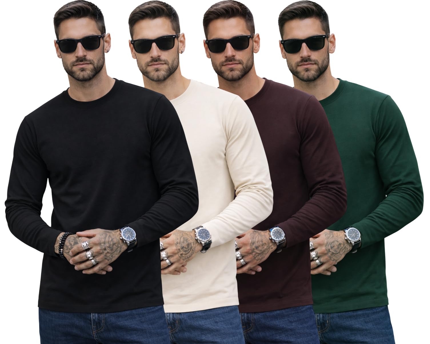 rodzen 100% Pure Cotton Round Neck Regular Fit Plain Solid Full Sleeve T-Shirt Combo for Men & Boys (Pack of 4 Available in Size S to 2XL)-picture-48