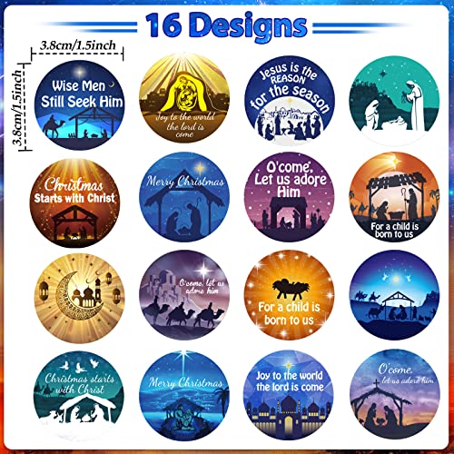 Containlol 800 Pcs Christmas Religious Stickers Round Christmas Nativity Jesus Stickers Roll Christian Xmas Faith Self Adhesive Cards Envelopes Labels for Adults Crafts Xmas Favor(Classic)