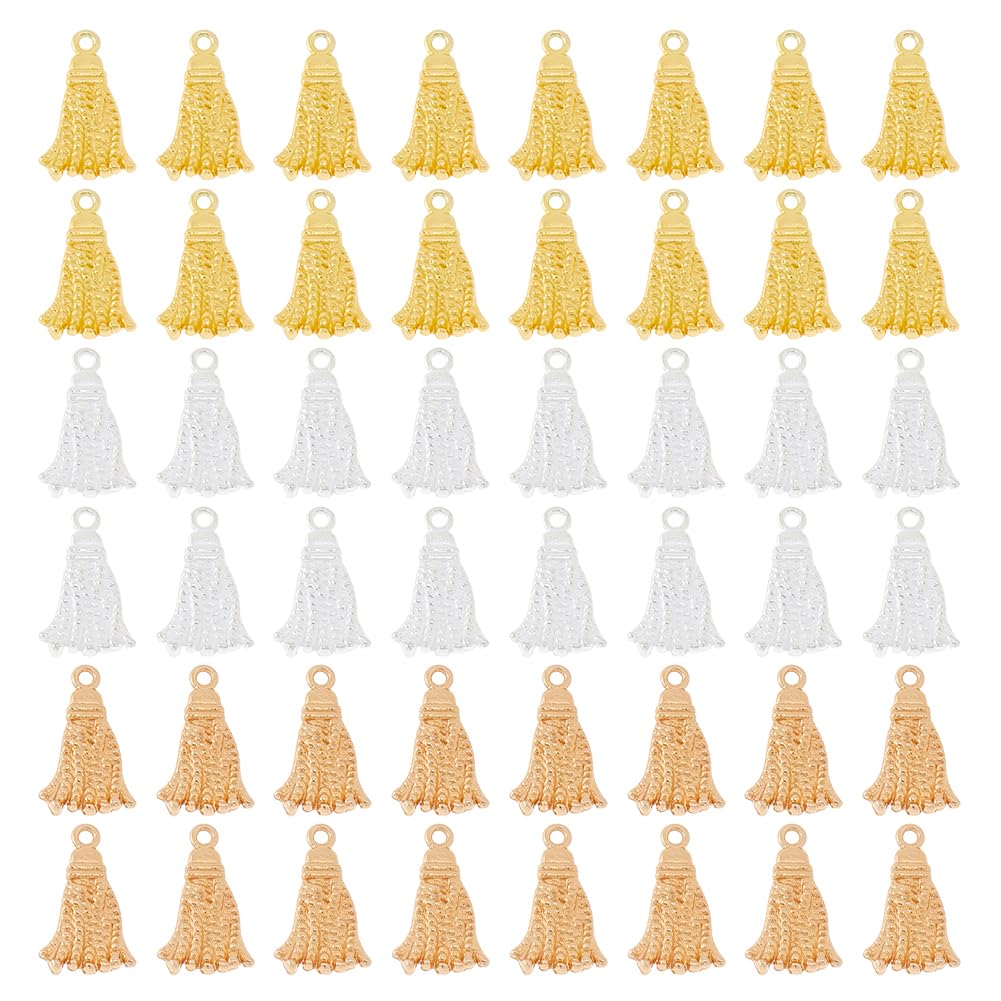 SUPERFINDINGS 60Pcs 3 Colors Tassels Charms Alloy Tassels Pendants Tassels for Jewelry Making Tiny Tassel Shape Charms Metal Charms for Earring