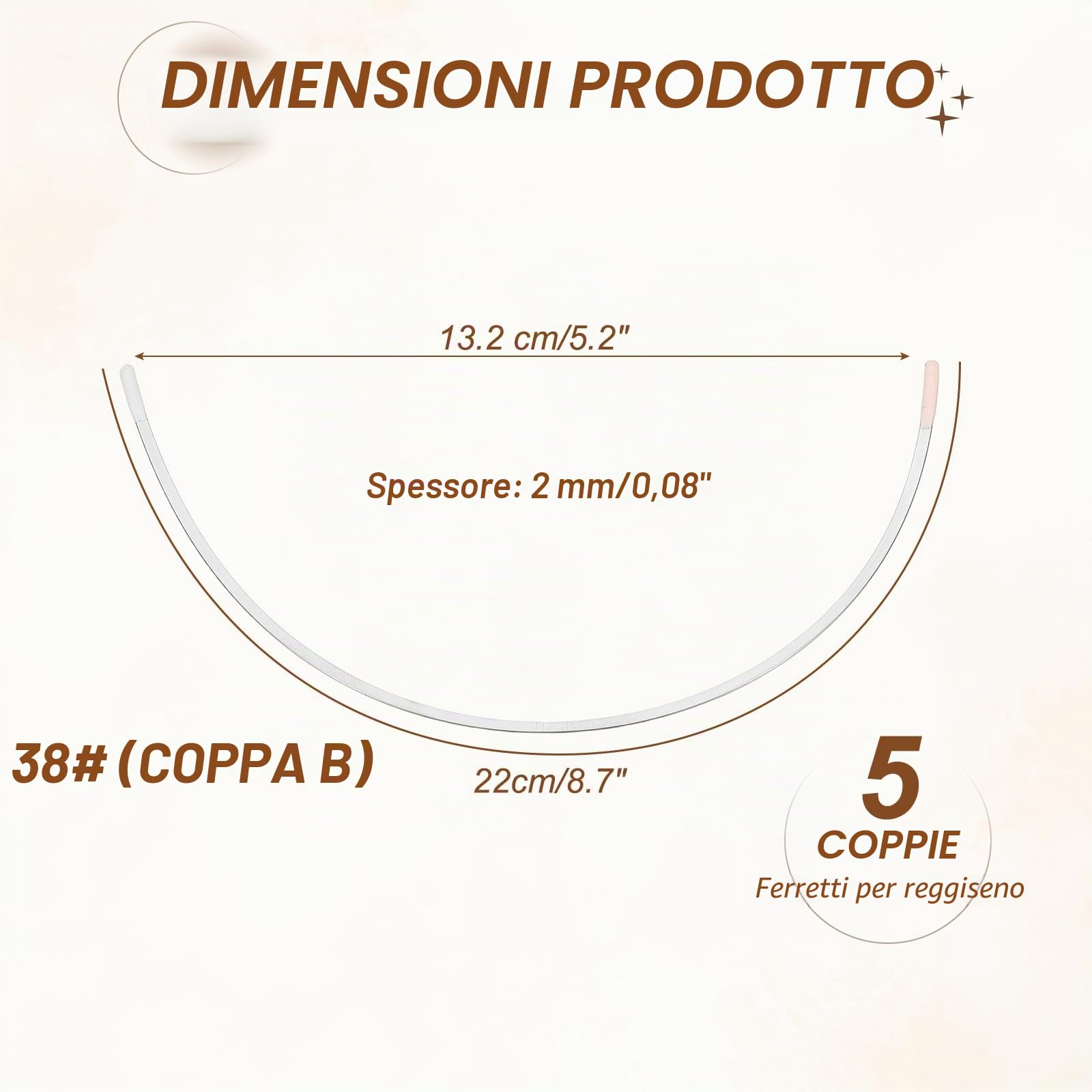 sourcing map 5 paia di ferretti in acciaio inox per reggiseno, 22,1 cm, ferretti di ricambio per reggiseni, parti di riparazione, forniture per cucito, dimensione regolare per supporto coppa B