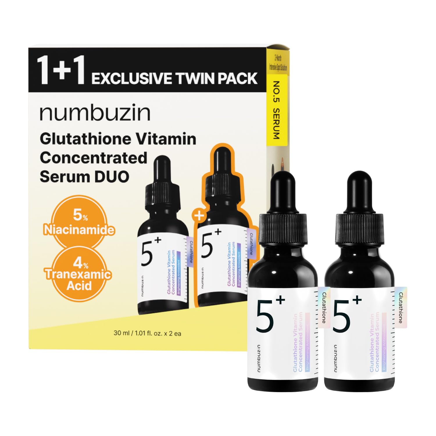 numbuzin No.5 Serum DUO | Tranexamic Acid 4%, Niacinamide 5%, Glutathione, Vitamin C | Vitamin Concentrated Serum | Hyperpigmentation| Suitable for Sensitive Skin | 2.02 fl. oz. 2.02 Fl Oz (Pack of 1)