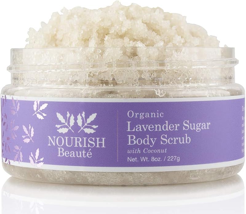 Esfoliante corporal de açúcar orgânico Nourish Beaute com fragrância de lavanda, 227 g