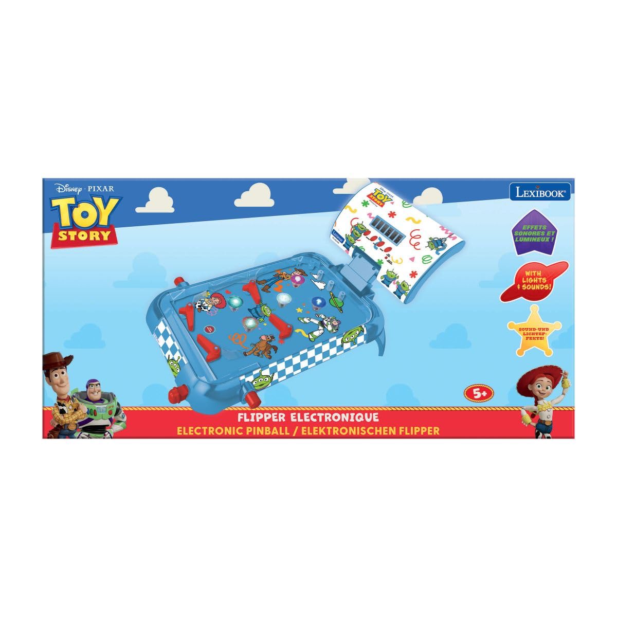 Lexibook, Toy Story, Elektroniczny flipper, JG610TSLXB | Cyfrowy LCD z punktacją, 4 łapki, 5 odbijaczy, kulka w zestawie, regulowane nóżki