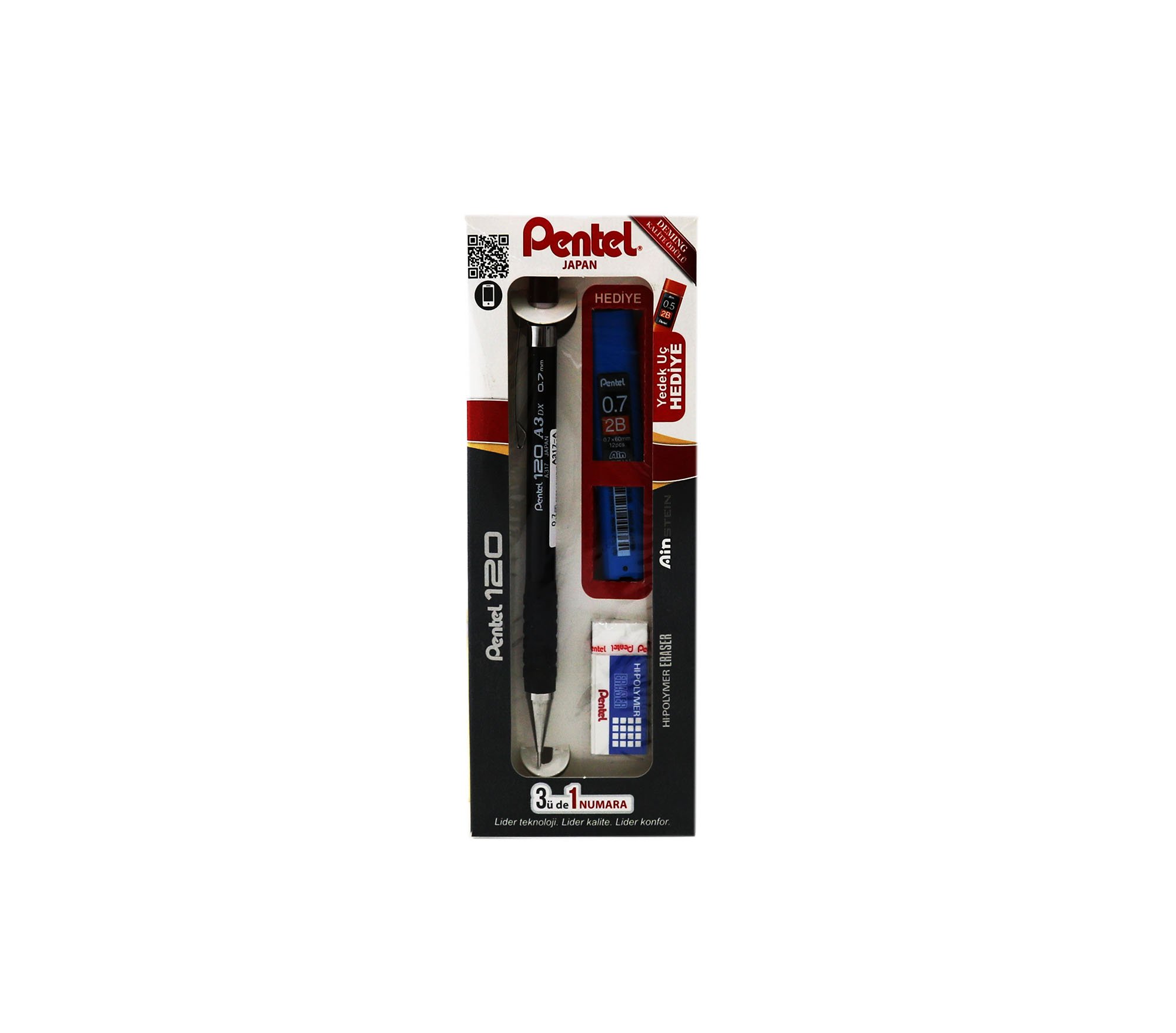 Pentel Versatil A317-3AS - Set di penne Pentel da 0,7 mm, gomma da cancellare, colore: nero/blu