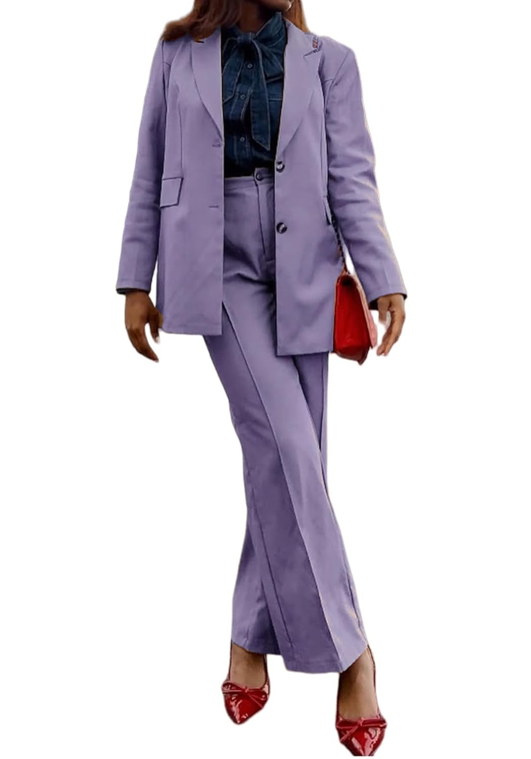 HuiSiFang Womens Pants Suits 2 Piece Blazer Set Dressy Work Office Professional Business Casual Outfits Purple