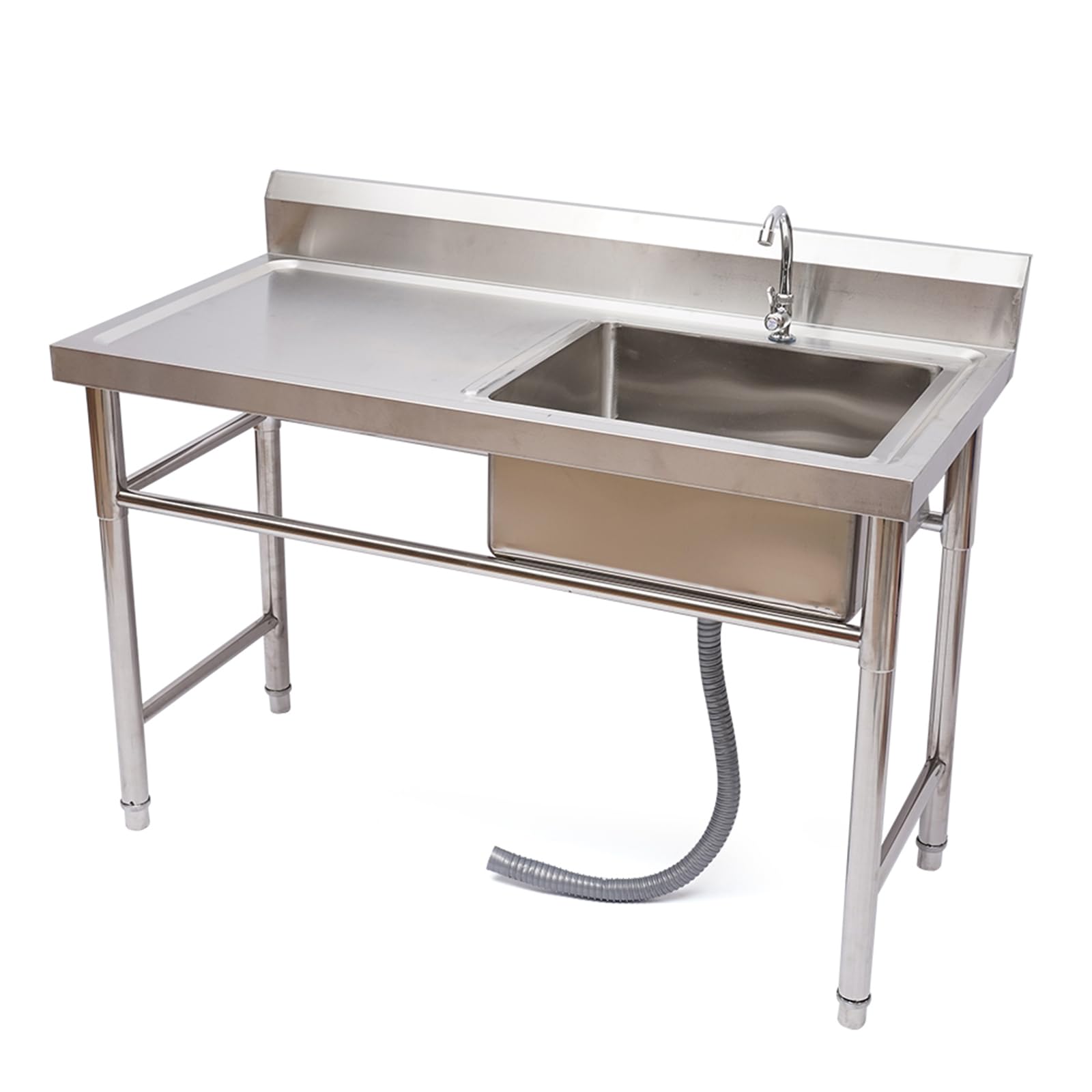 Stainless Steel Utility Sink, Single Compartment Freestanding Commercial Kitchen Utility Sink with Drainboard, 47