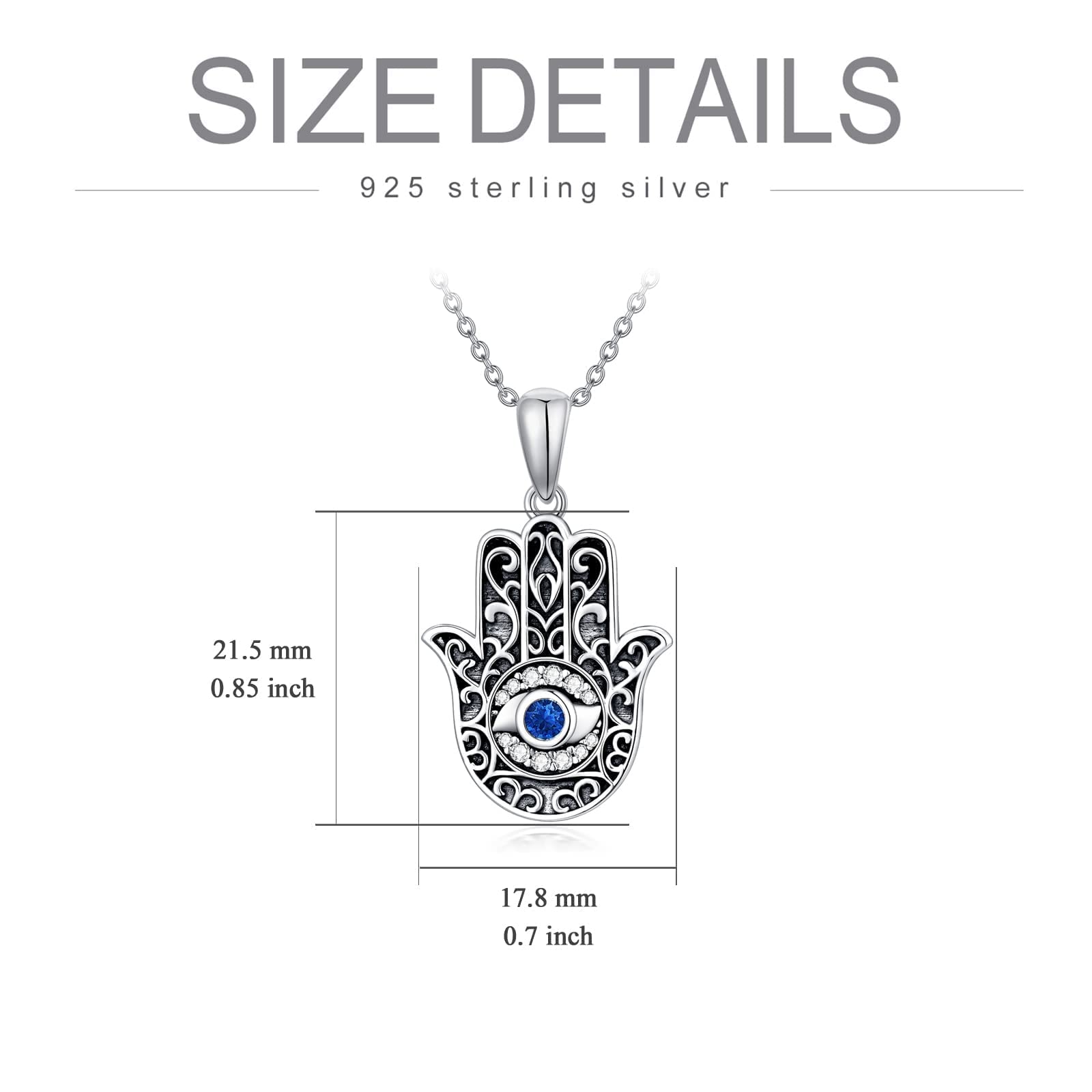 Collar contra el mal de ojo con cristal de plata de ley 925 con colgante de mano de Hamsa, sol y mal de ojo, regalo para mujeres y hombres