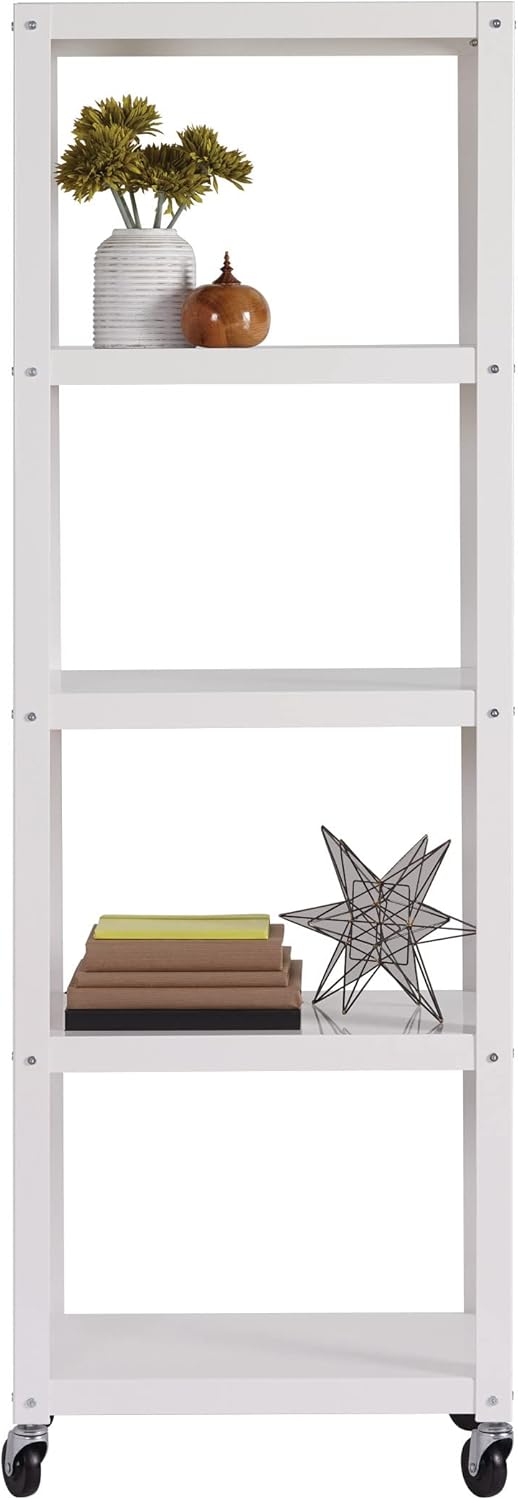 Space Solutions Cooper 5-Shelf Steel Metal Bookcase, White Finish, 72 in x 24 in x 14 in, Mobile Shelving Unit with Wheels, Durable Open Shelving for Office, Kitchen, Craft Room, Pantry Storage