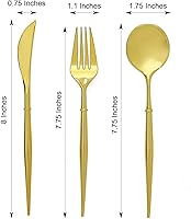 Vista 3 de Efavormart - Juego de cubiertos de plástico resistente de 8 pulgadas, cubiertos de plástico con mango dorado
