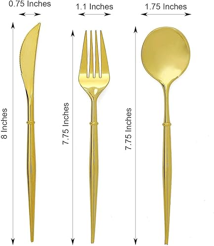 Miniatura 3 de Efavormart - Juego de cubiertos de plástico resistente de 8 pulgadas, cubiertos de plástico con mango dorado