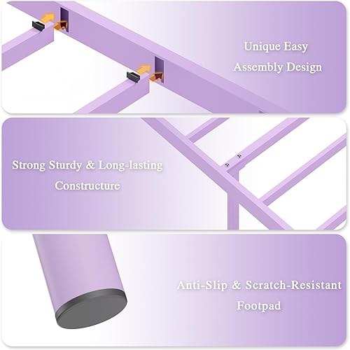 Miniatura 6 de Weehom - Base de cama tamaño individual con cabecero, estribo, soporte de listones de acero, cama metálica tamaño individual, no necesita somier