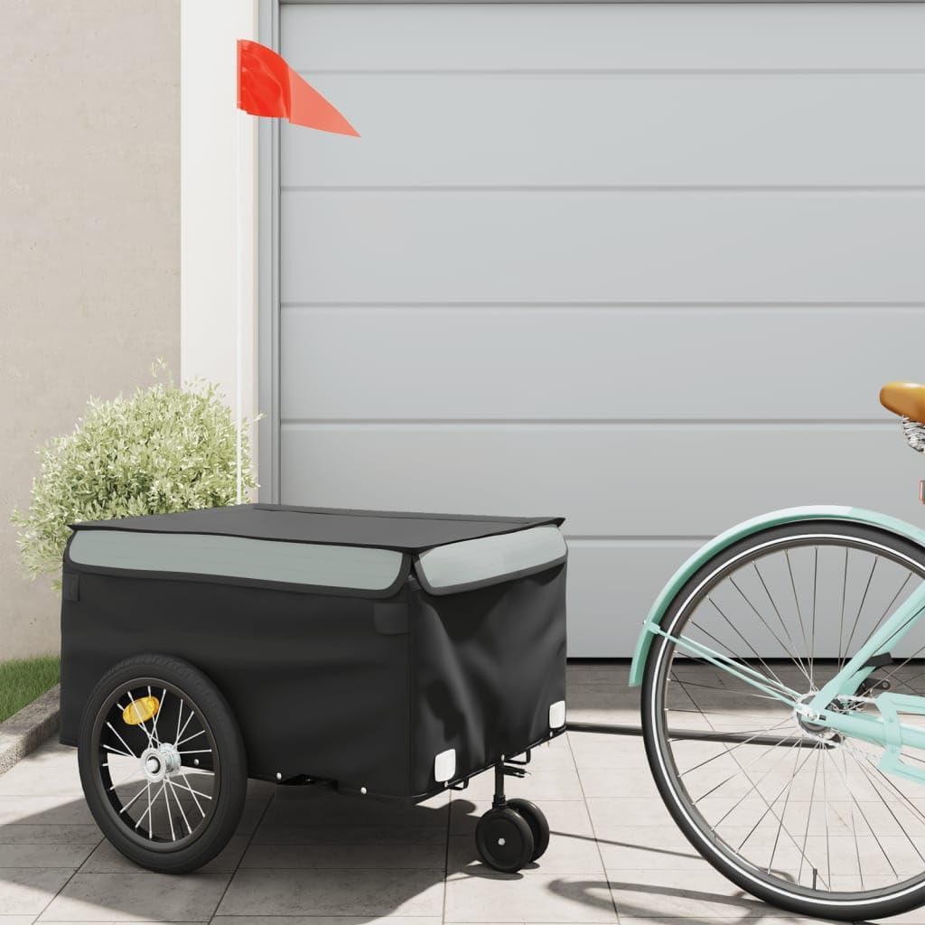 Black and Red Iron Bike Trailer with 99.2 lb Capacity, Heavy Duty Cargo Hauler for Luggage Tools Groceries, Includes Tow Bar and Safety Flag, Durable Utility Transport