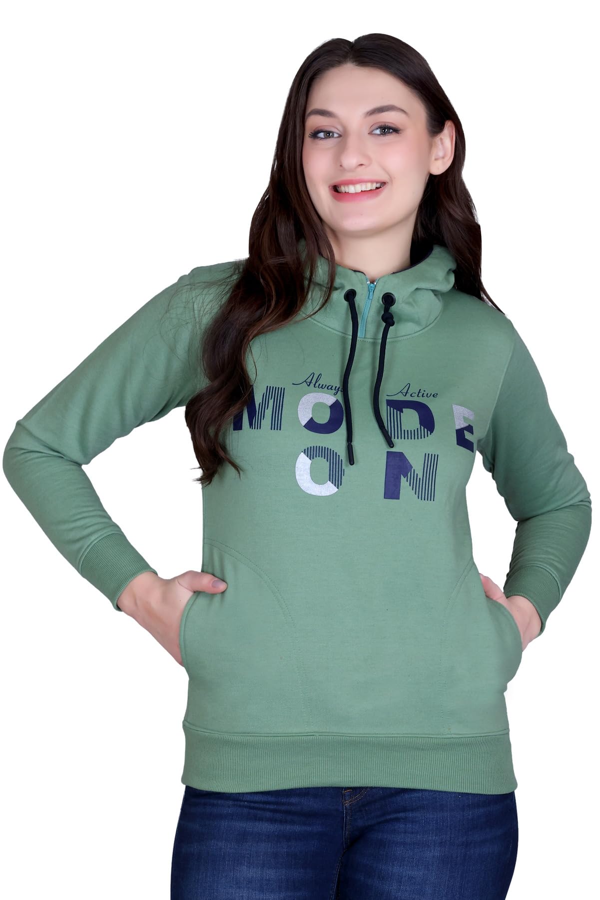 hold Women's Green Printed Hoodie Sweatshirt, Fleece Fabric, Always Active Mode On Design, Casual Wear, Winter Apparel-picture-6