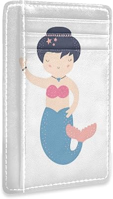 Mermaid Girl Blue Tail on White Slim Minimalist Wallet, Front Pocket RFID Blocking Leather Credit Card Holder, Case Protector Covers for Men Women
