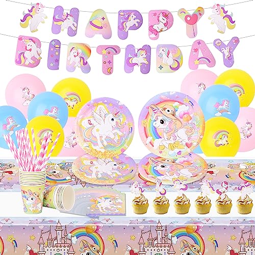 Set Festa Unicorno 52 Pezzi - Piatti, Bicchieri E Tovaglioli Per 16 Ospiti, Tema Magico Per Compleanni Bambini