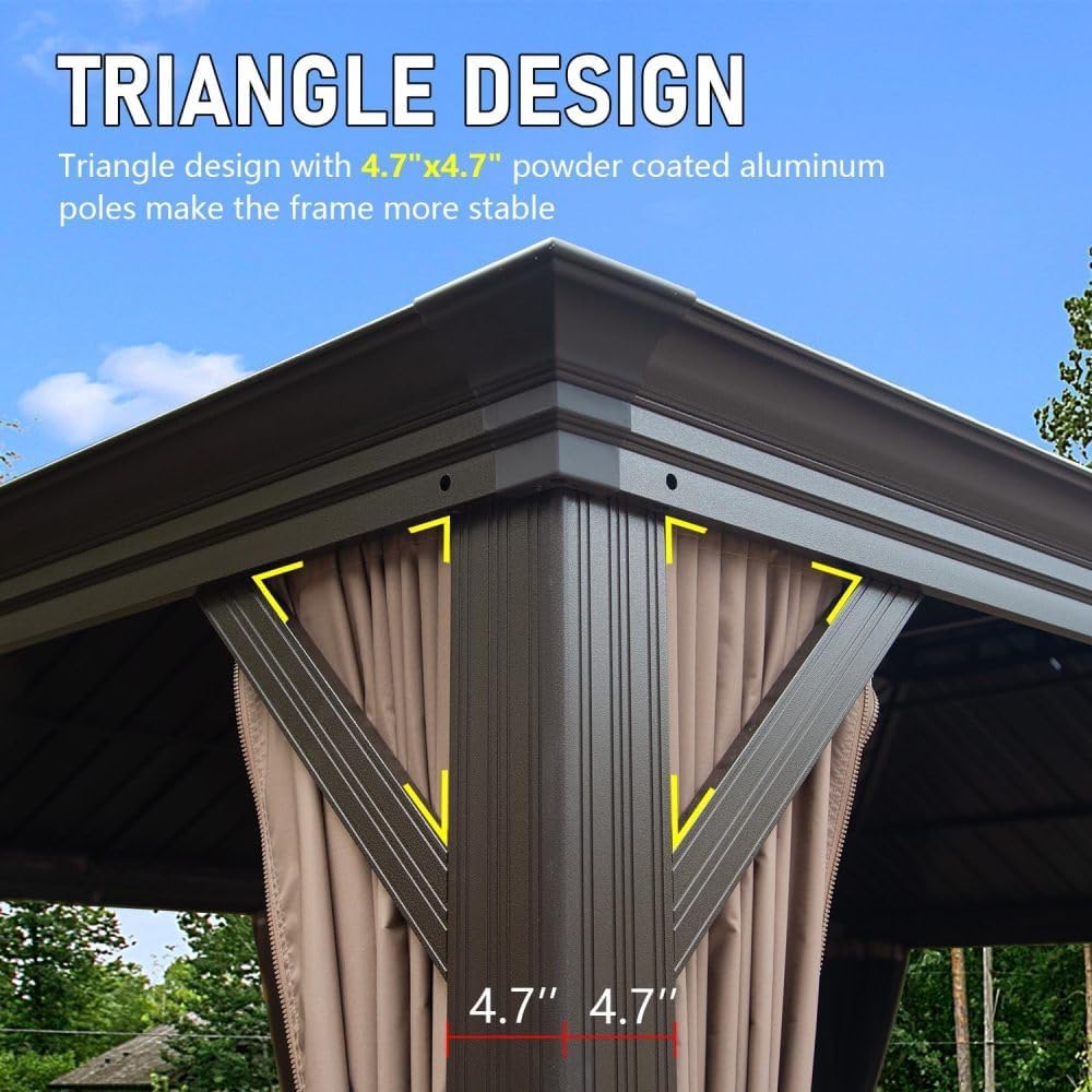 Hardtop Gazebo with Galvanized Steel Double Roof and Aluminum Frame for Patio or Deck