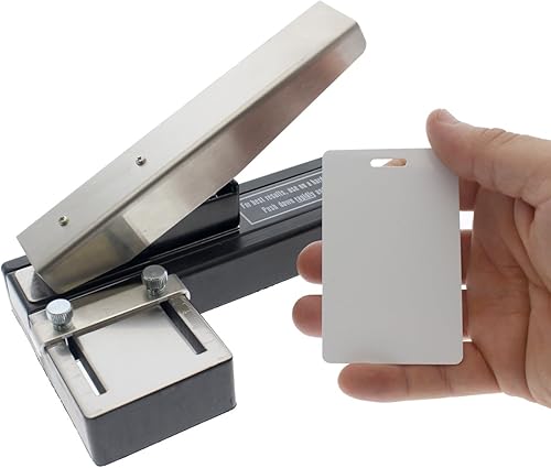 Miniatura 4 de Perforadora de ranura de identificación estilo grapadora resistente (rectángulo), con guías ajustables y base antideslizante para PVC, plástico