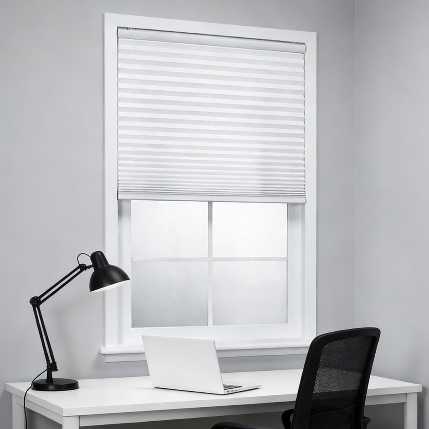 Store plissé blanc 100x250 cm occultant partiel et thermique pour fenêtre et porte