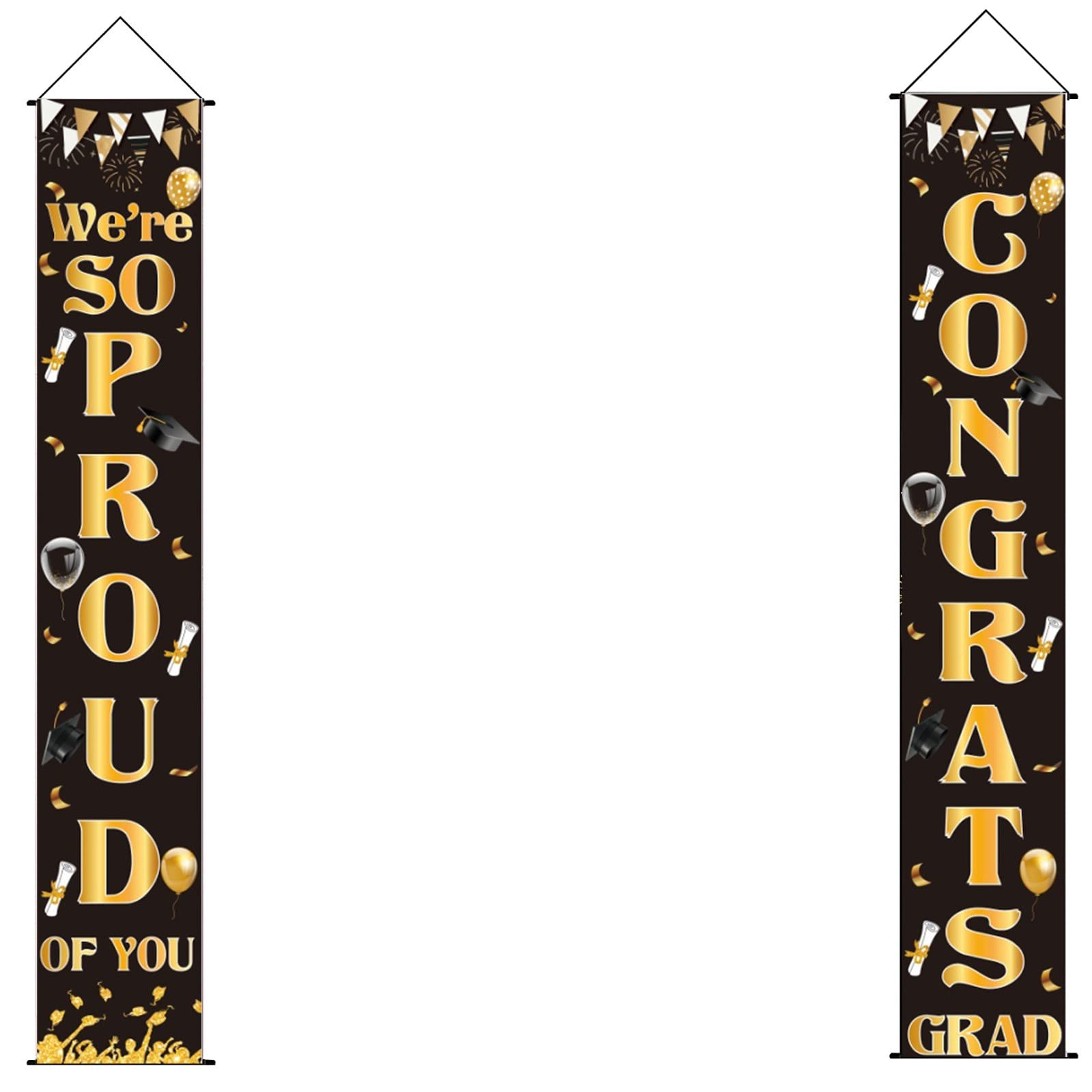 Striscione EXtraLarge Congrats Grad 180 x 110 cm, decorazioni per feste di laurea 2023, nero e oro, striscione di laurea 2023, decorazioni per laurea classe del 2023, organizzatore di eventi rosso