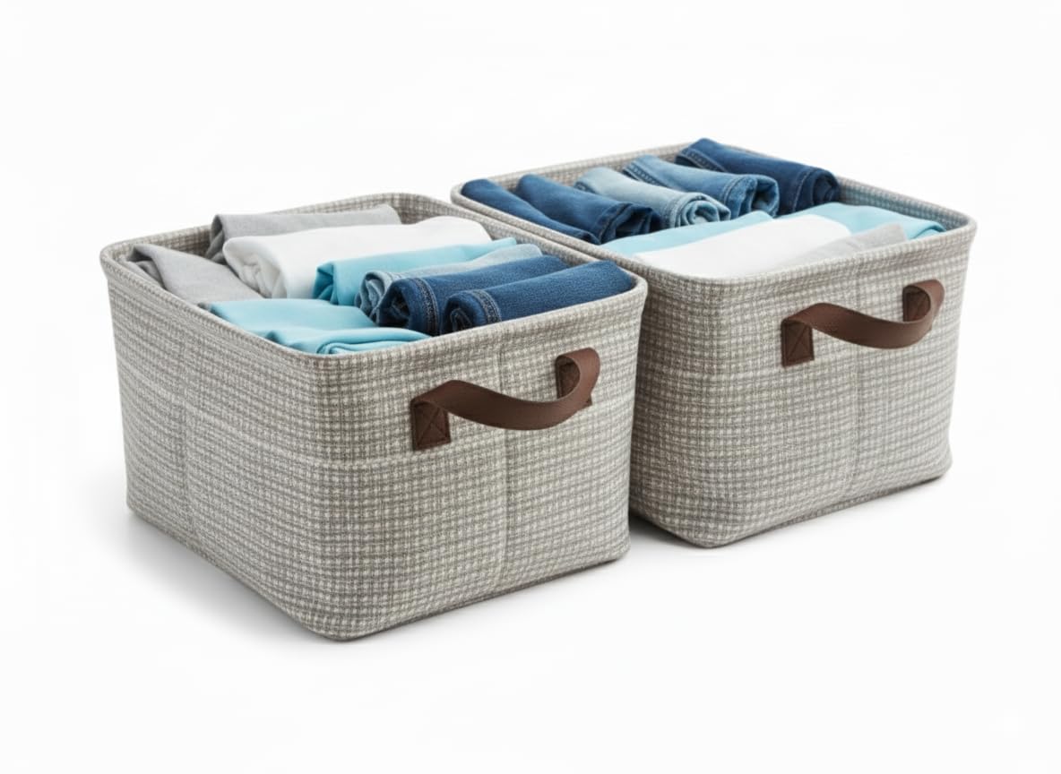 PINZOR Space-Saving Foldable Closet Organizer – Multi-Purpose Storage Box for Cloth, Toys & Desk Items with Durable Handles, Foldable Basket for Home & Office Organization (12.5 litter pack of 2)