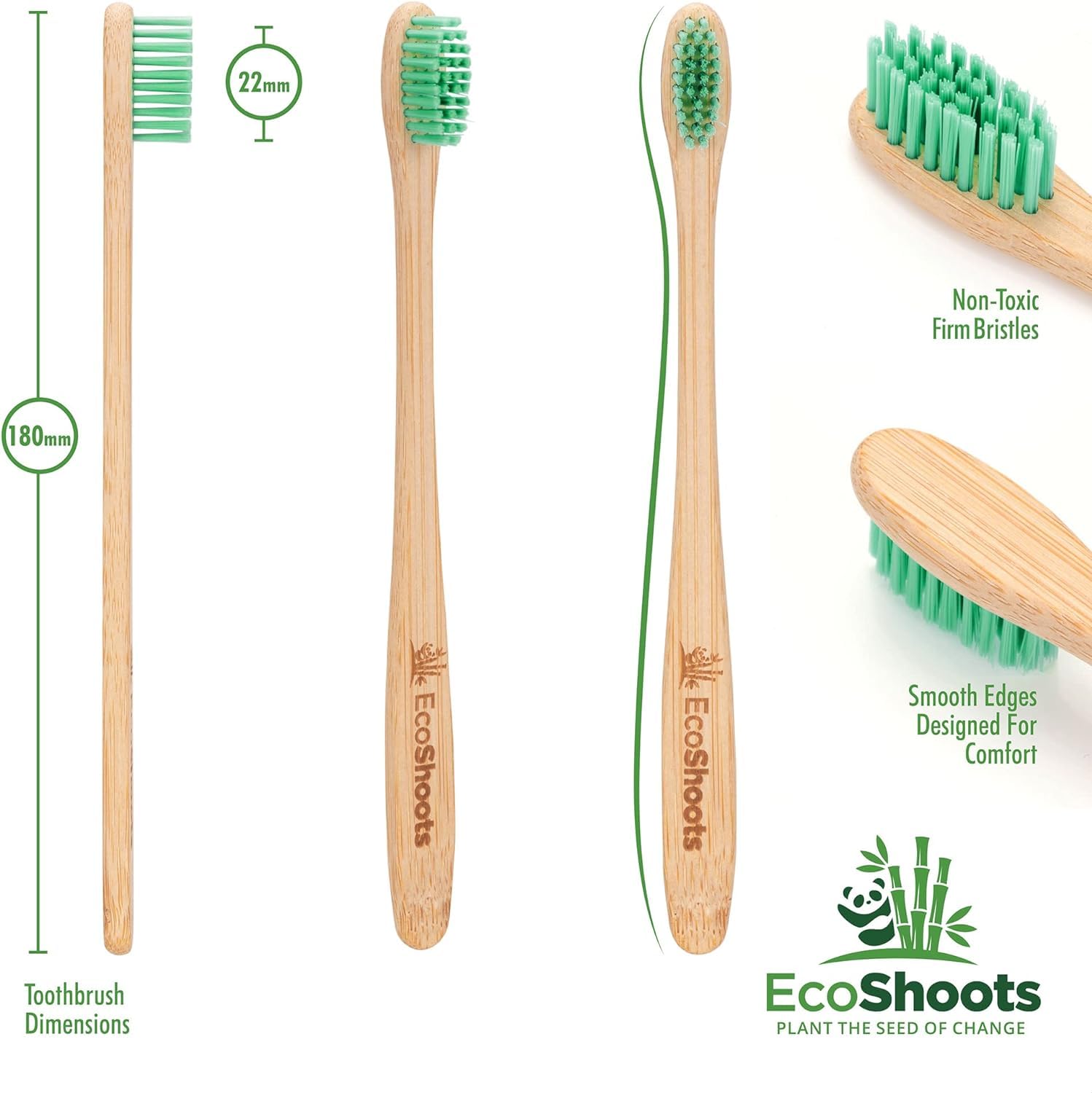 Adult Bamboo Toothbrushes with Medium Bristles - Pack of 10 - Eco Friendly & Biodegradable Handle Toothbrushes - All Natural Toothbrush - Plastic Free BPA Free Tooth Brushes