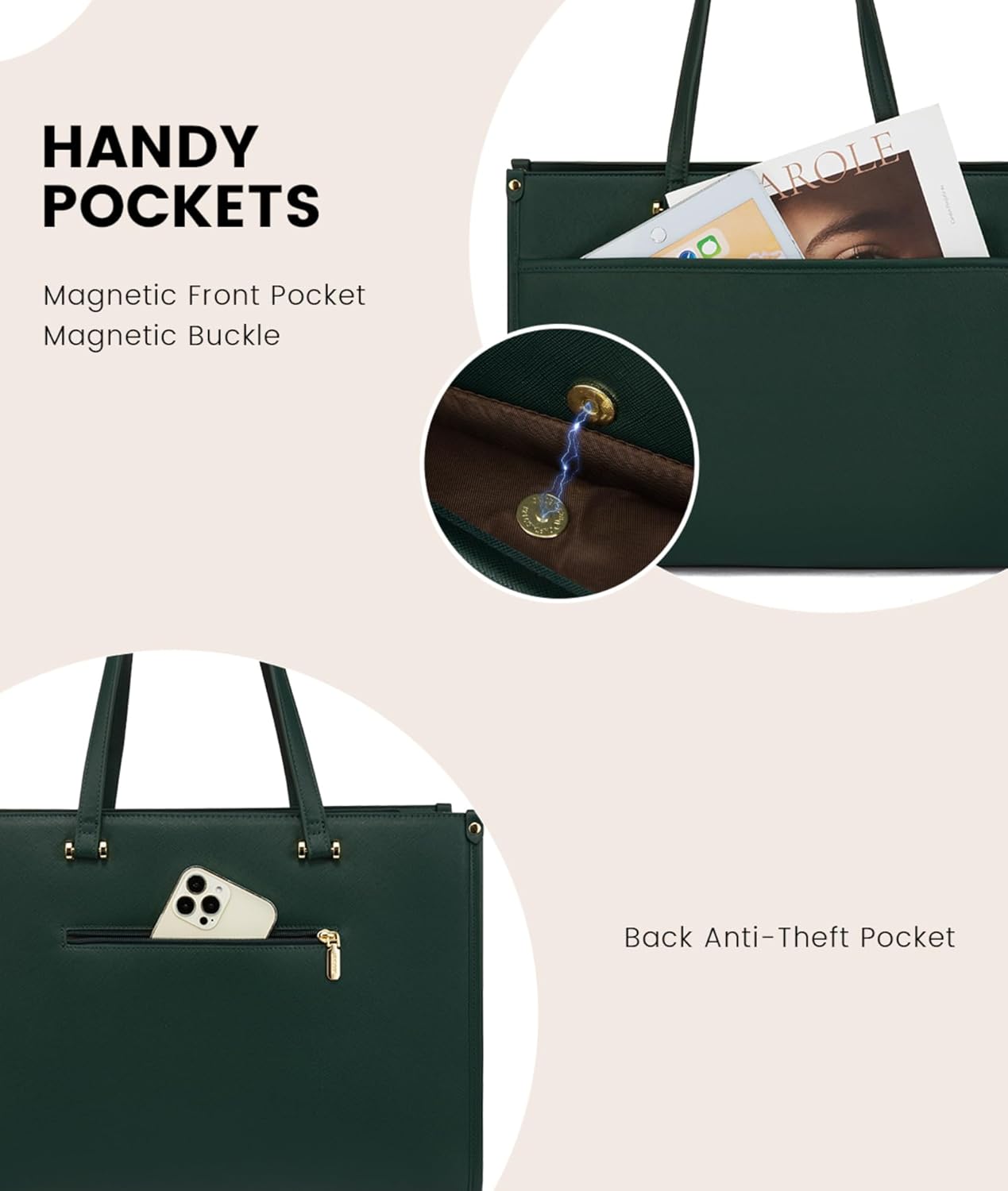 LOVEVOOK Laptop Bag for Women, 15.6 inch Laptop Tote Bag 2-in-1 Professional Work Bag Business Briefcase with Clutch Purse, Waterproof Leather Computer Handbag for Teacher Office Travel