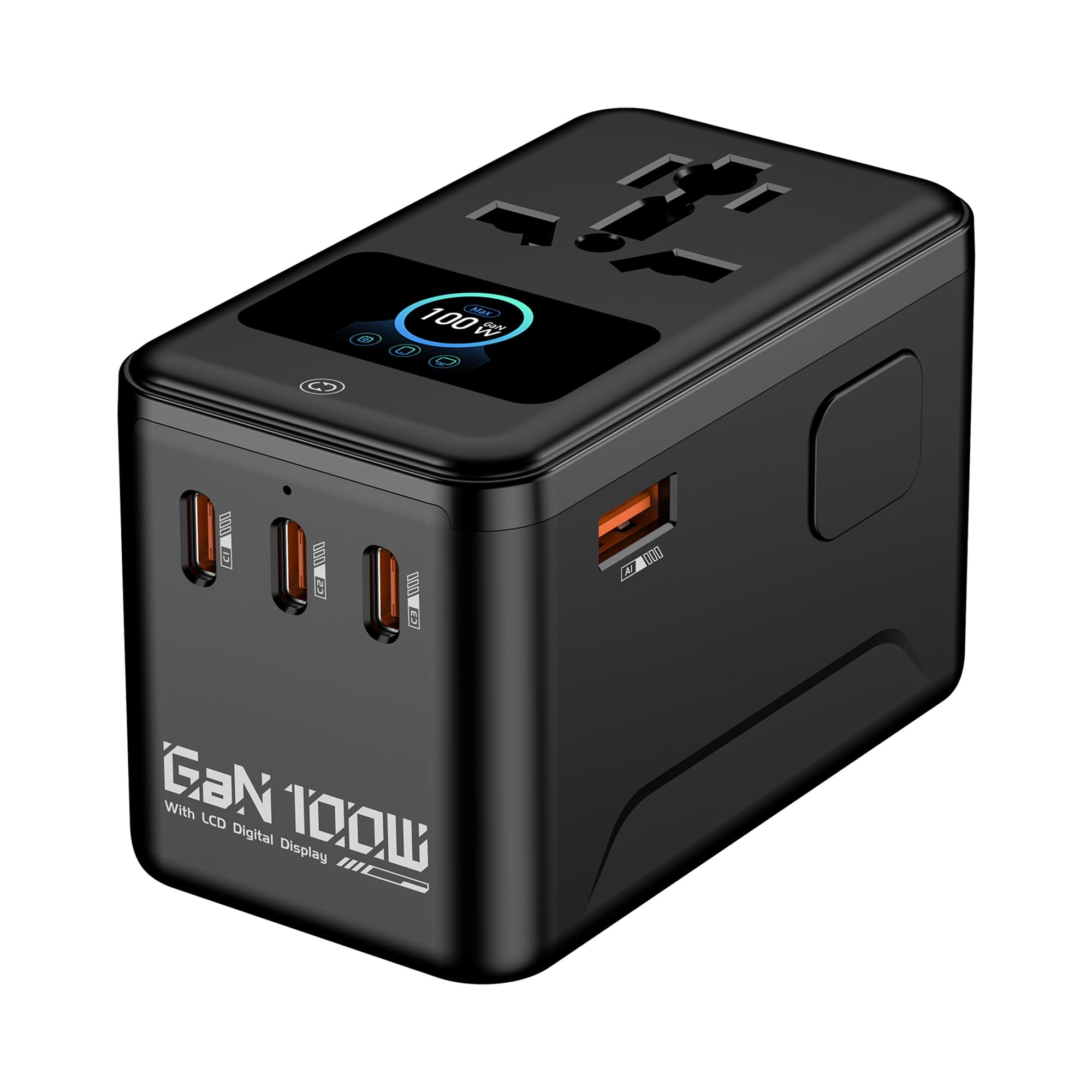 MX 100W GaN Universal Travel Adapter Smart LCD Display Fast Charging Station, Multi Device Charger, USB-C PD 100W International Plug Adapter for 200+ Countries | MacBook, iPhone, Samsung & Laptop-image-38