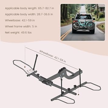 MOONCOOL Folding Hitch Trike Rack, 170 lbs Capacity, Fits Up to 5 Fat Tires and 42-59 Wheelbase, Rear Bike Carrier for Adult Tricycles, 2 Receiver Mount for Cars, SUVs, Vans, RVs, Black