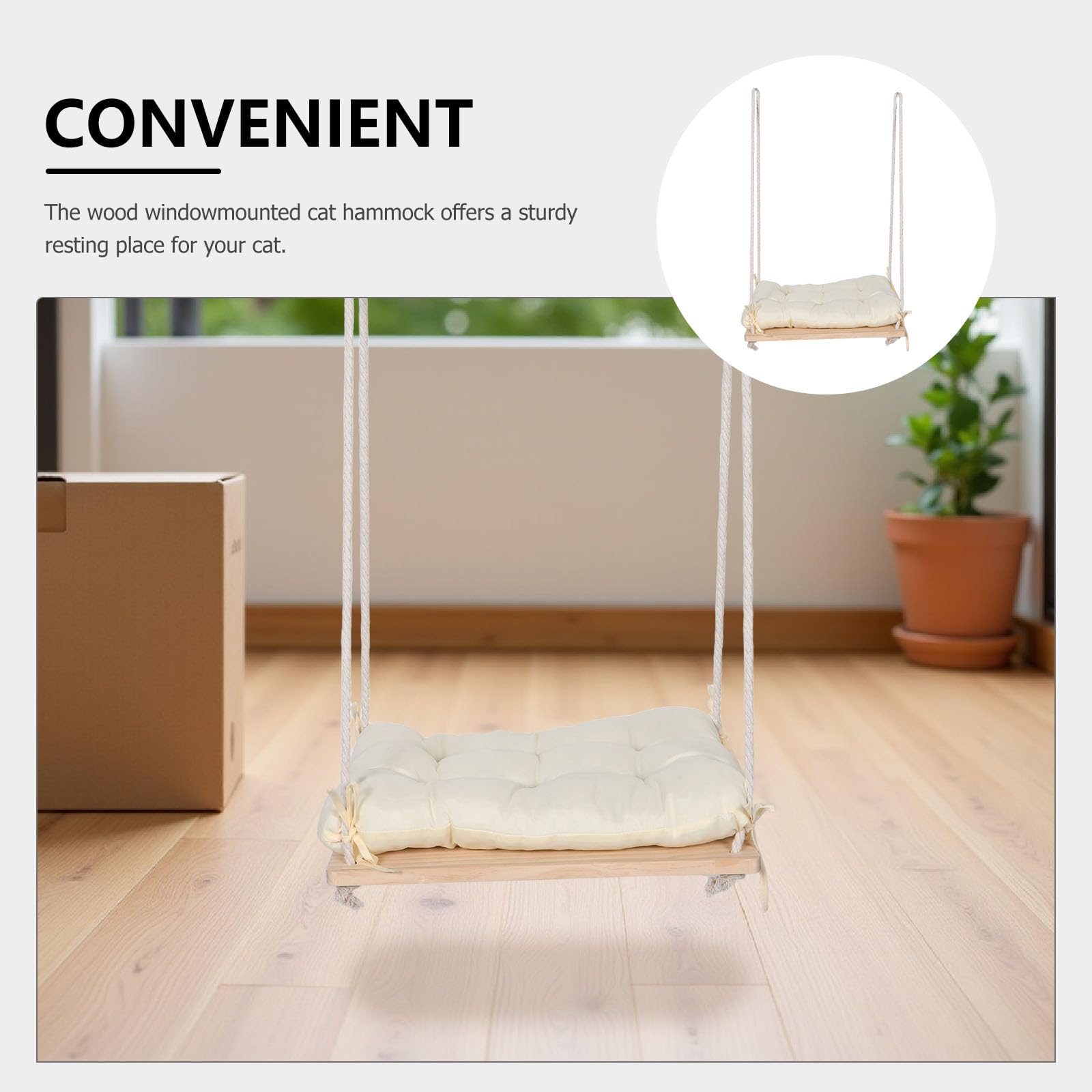 Toddmomy Cama para Gatos Ventana de Madera con Diseño Ajustable y Tejido Resistente, Instalación Ahorra Espacio para Mascotas hasta 30 LB en Dormitorio o Balcón