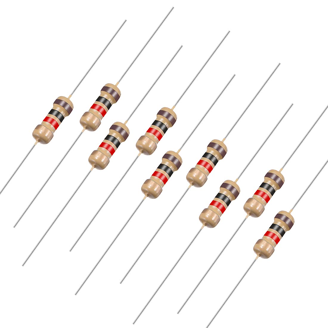 sourcingmap 100Pcs 1K Ohm Resistor, 1/4W 5 Tolerance Carbon Film
