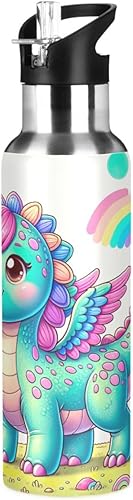 Botella de agua deportiva sin BPA con popote de 20 onzas, botella de agua aislada de acero inoxidable con popote para gimnasio, viajes al aire