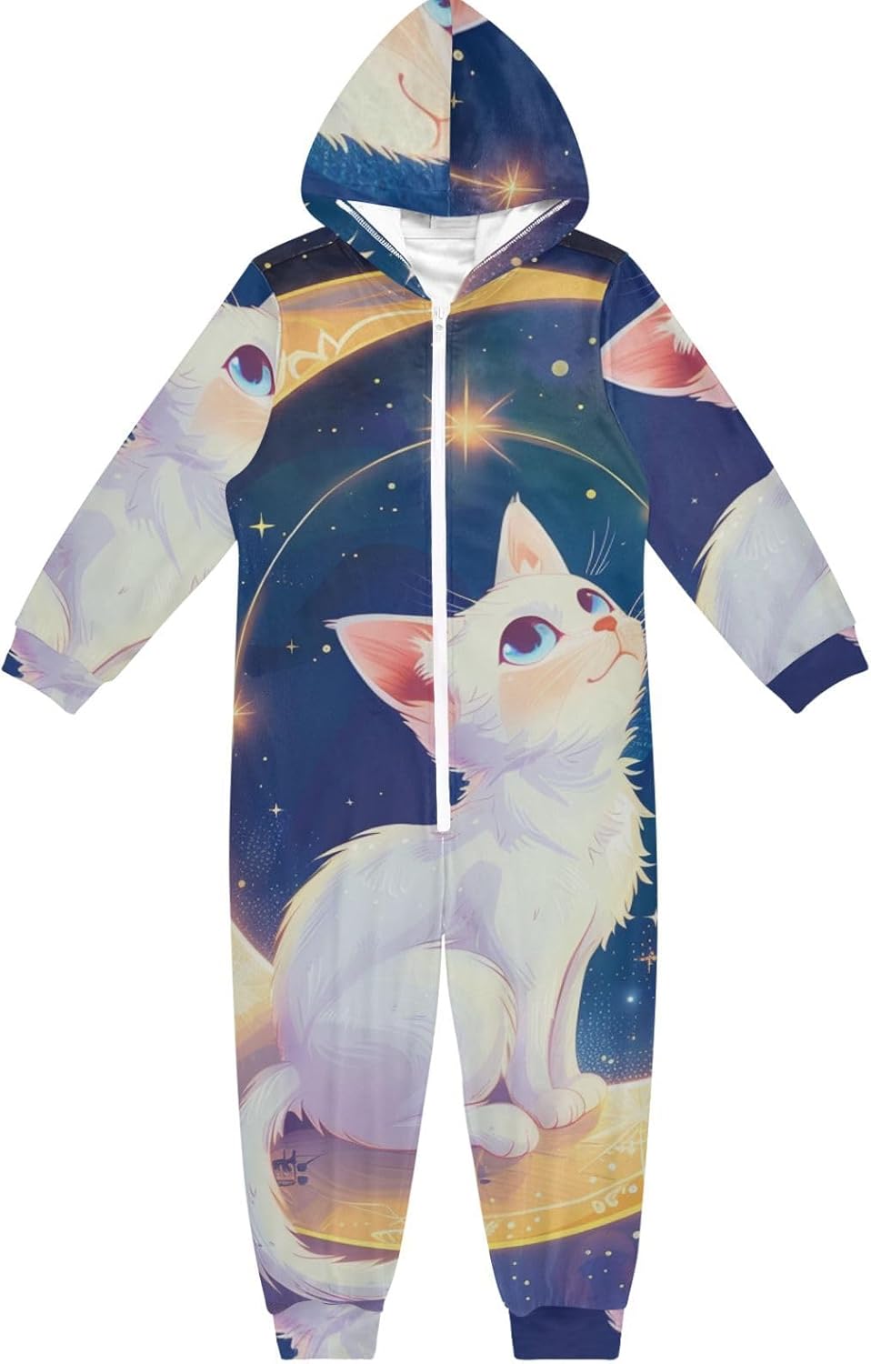 Cat Starry Moon Cartoon AnimeUnisex Onesie PajamasSoft Casual Hooded Holiday Costumefor Parties Sleepovers