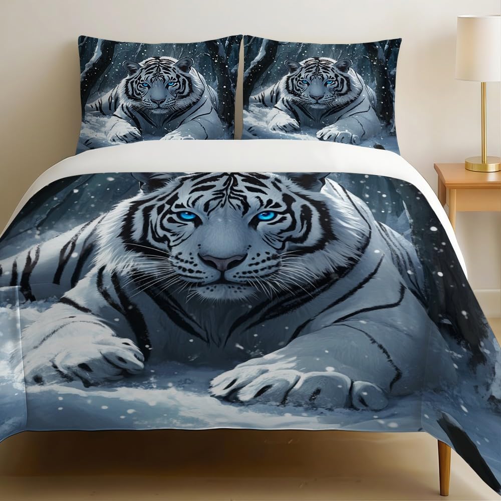 Housse de couette en microfine haute densité motif tigre 3D 240x260cm