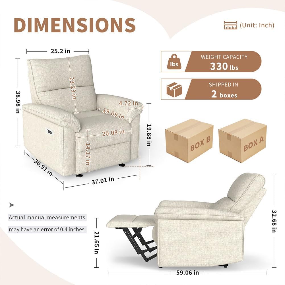 Power Recliner Chair, Power Zero Gravity Recliner Chairs for Adults with USB Port(Type-C) and Lumbar Support, Wall Hugger Recliner, for Bedroom/Apartment/RV