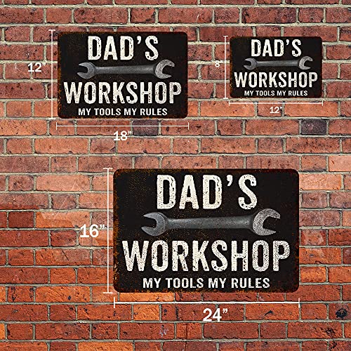 Dad's Workshop Sign Man Cave Rustic Décor Accessories Bar Beer Gift Dad Workshop Fathers Grill Gas Mechanic Men Motorcycle Plaque Pub Rod Room Rustic Mancave 8 X 12 High Gloss Metal 208120061074 #TOP2