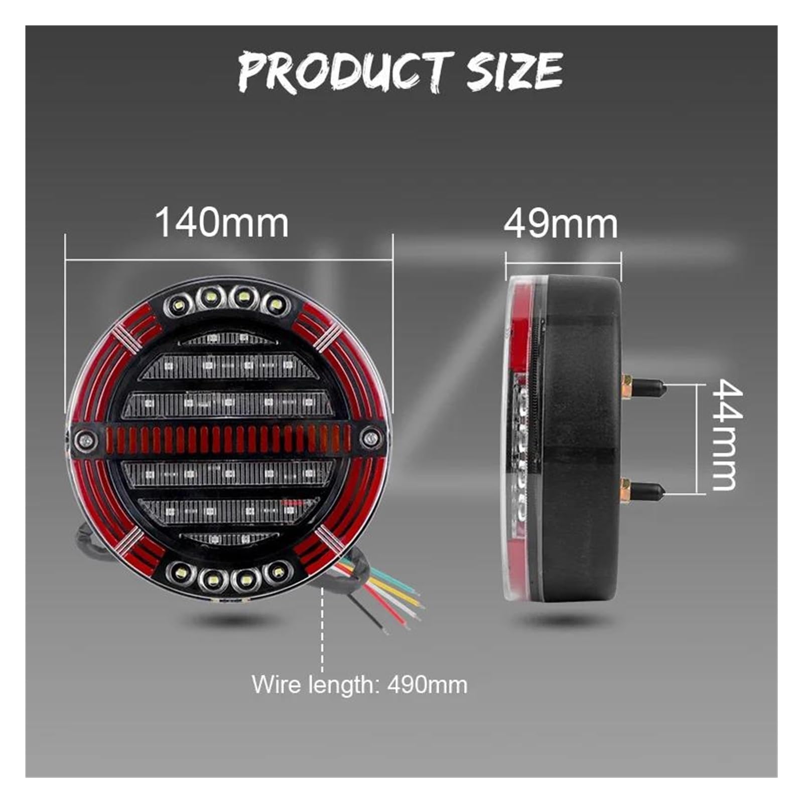 Luz Matrícula Luz Trasera LED Redonda 5,5 Pulgadas Freno secuencial Giro y Marcha atrás para Coches Camiones remolques Tractores Furgonetas 12 V y 24 V. Reemplazo Luces Traseras
