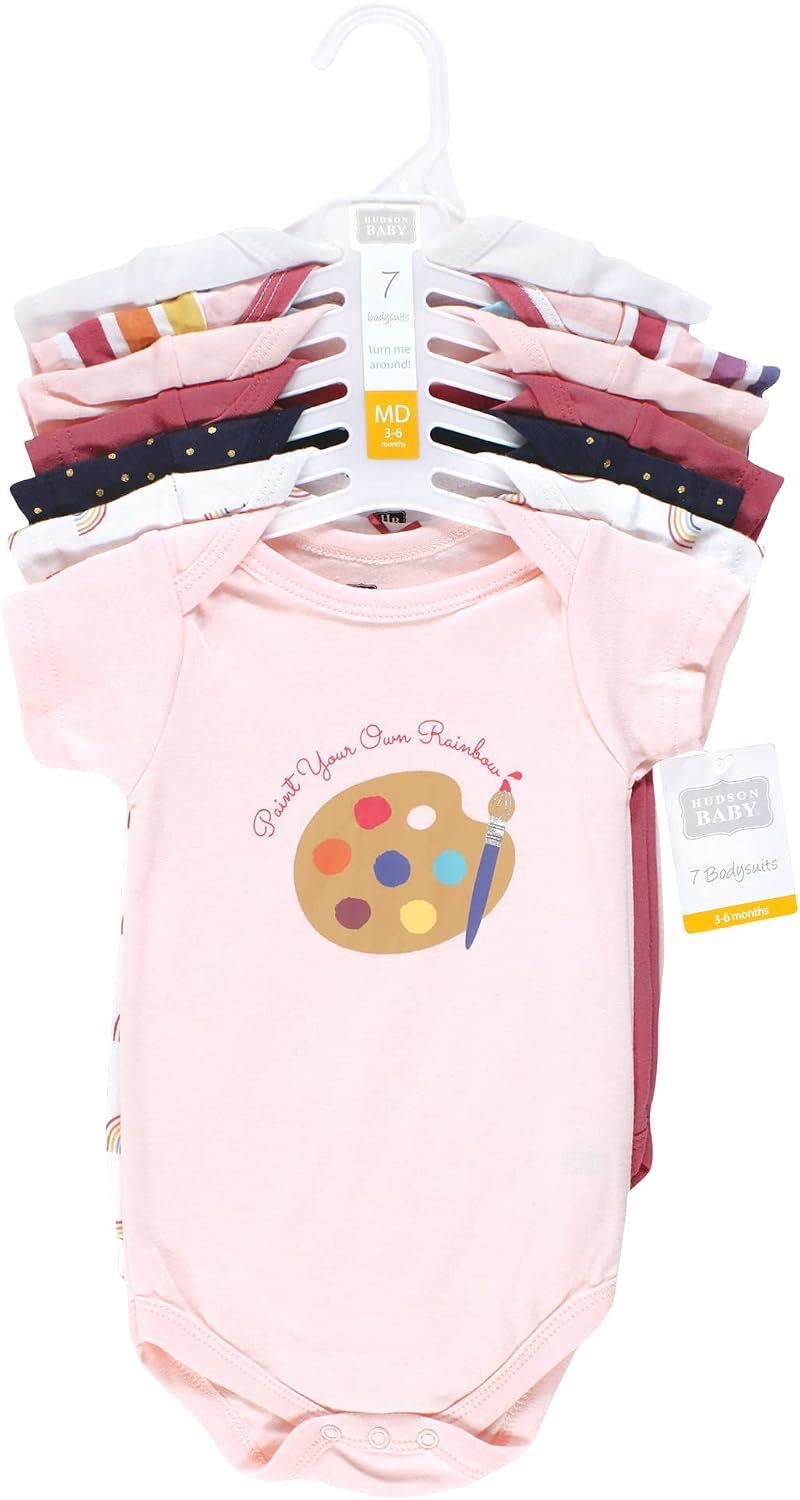 Hudson Baby Baby Girls' Cotton Bodysuits 7-pack