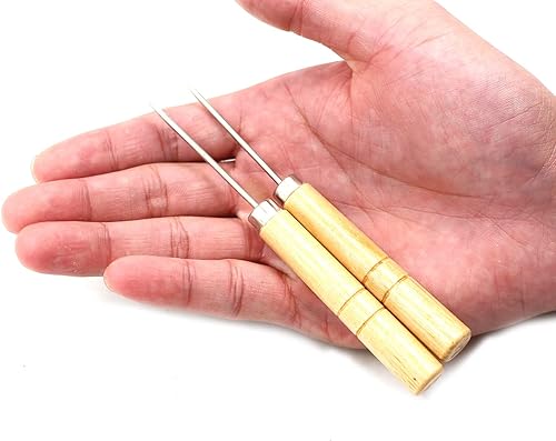 Miniatura 4 de Chiloskit 2 piezas de 5 pulgadas mango de madera punzón punzón herramienta de perforación para cuero o papel (mango recto)