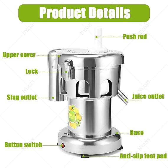 Commercial Juice Extractor, Heavy Duty Juicer, Aluminum Casting and Stainless Steel Constructed Centrifugal Juice Extractor, Juicing Both Fruit and Vegetable - Industrial Grade Juicer,A3000