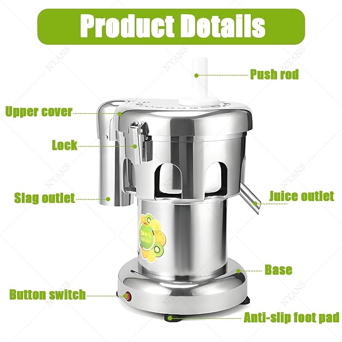 Extractor de Jugos Comercial 550W, Separador de Fibra, Acero Inoxidable, 100-120 kg/h miniatura 6