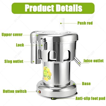 Commercial Juice Extractor, Heavy Duty Juicer, Aluminum Casting and Stainless Steel Constructed Centrifugal Juice Extractor, Juicing Both Fruit and Vegetable - Industrial Grade Juicer,A3000