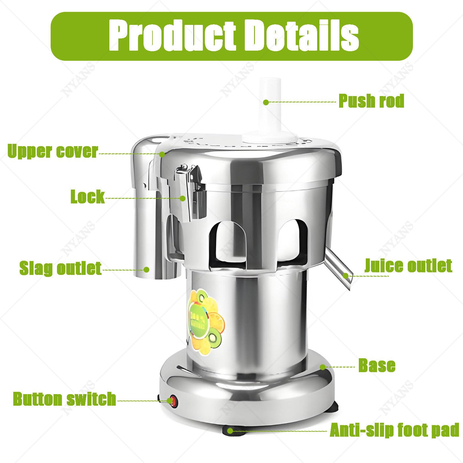 Extractor de jugo comercial con fundición de aluminio y diseño centrífugo de acero inoxidable para frutas y verduras, grado industrial