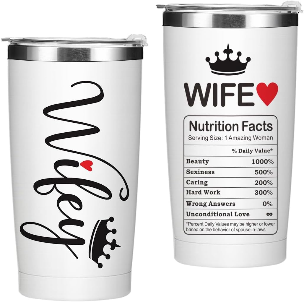 Gifts for Wife, 20 oz Insulated Tumbler Cups with Lid, Wedding Anniversary for Women, Valentines Birthday Christmas Gift Ideas, Stemless Double Wall Vacuum Travel Tumbler for Coffee