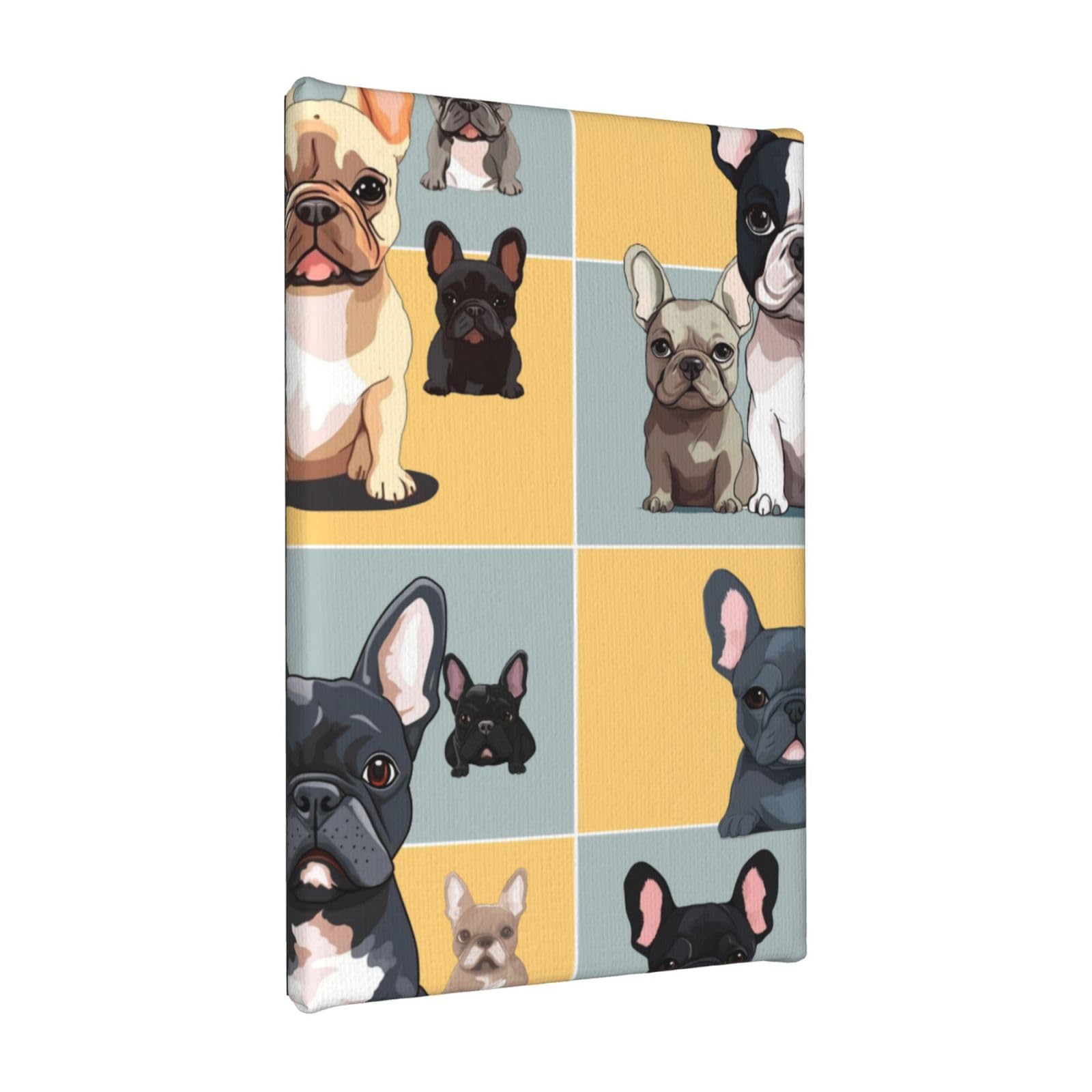 YKLJG french bulldog Printed Wall Art Canvas Painting 20x30 CM Wooden Framed Picture Painting Artwork Prints for Bedroom Kitchen Home Office Decor
